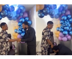 D’Banj Under Fire for Prostrating to Pastor Jerry Eze During Birthday Visit - Dbanj postrates to Pastor Jerry Eze